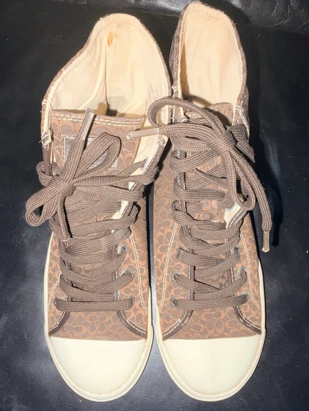 Coach Brown Signature High-Top Sneakers with Cream Toecap 8.5
